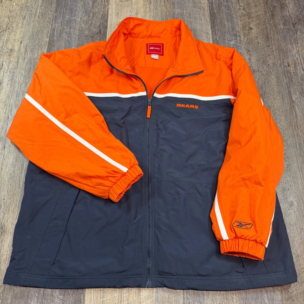 Vintage Reebok Chicago Bears Windbreaker Jacket Men 2XL Orange Blue Fleece Lined